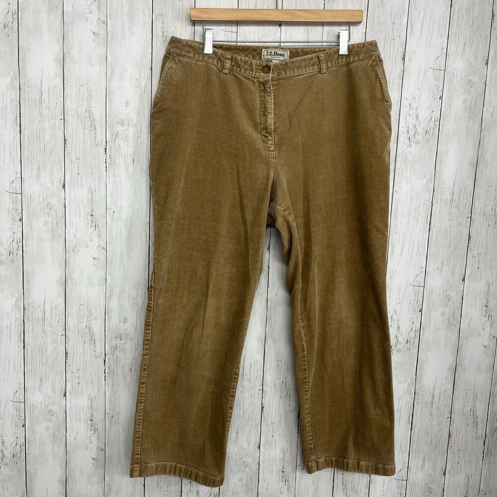 L.L. Bean Brown Corduroy Pants Women’s Curvy Fit 16 Petite Straight Leg Earthy